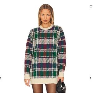 Show Me Your MuMu Plaid Crew Neck Sweater - Green, Purple, Cream